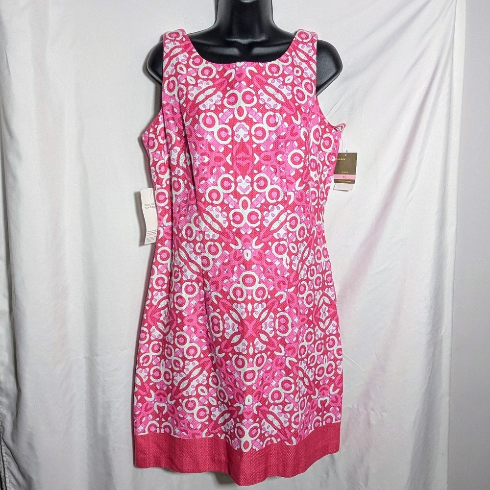 NWT‎ Taylor Colorful Cotton Midi Shift Summer Dress Pink Red Size 10